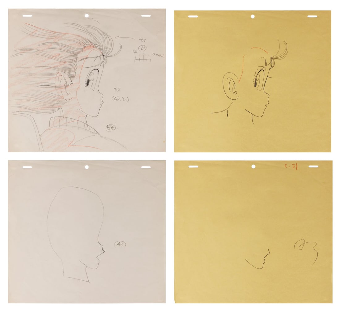 DRAGON BALL (TV SERIES, 1986-1989) - Bulma Genga Drawings from "Yamcha the Desert Bandit": DRAGON BALL (TV SERIES, 1986-1989) - Bulma Genga Drawings from "Yamcha the Desert Bandit" - Bulma on the river, hair streaming behind her in the wind, drawn by key animator Yukio Ebisawa for episode f