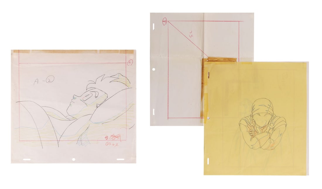 DRAGON BALL Z (TV SERIES, 1989-1996) - Set of Two Gohan Genga Drawings: DRAGON BALL Z (TV SERIES, 1989-1996) - Set of Two Gohan Genga Drawings - Gohan at rest, drawn with the quiet ease of someone who has saved the world more than once. These two genga from Toei Animation
