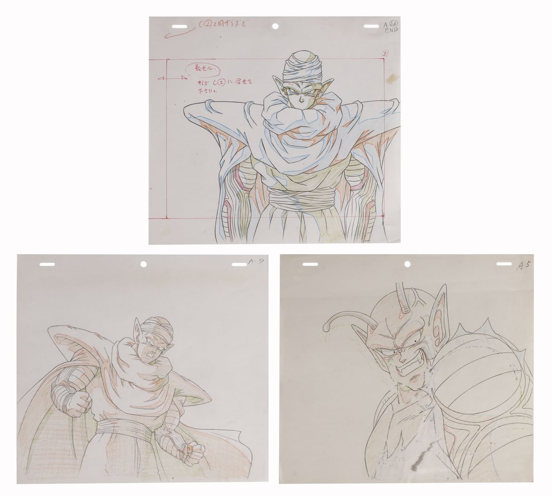 DRAGON BALL Z (TV SERIES, 1989-1996) - Set of Three Piccolo Douga Drawings: DRAGON BALL Z (TV SERIES, 1989-1996) - Set of Three Piccolo Douga Drawings - Piccolo has been one of Dragon Ball's great fan favourites from the moment he stepped out of King Piccolo's shadow. He beca