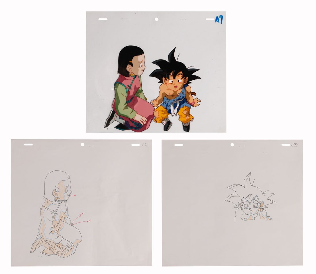 DRAGON BALL GT (TV SERIES, 1996-1997) - Goku and Chi-Chi Original Production Cel with Matching Douga: DRAGON BALL GT (TV SERIES, 1996-1997) - Goku and Chi-Chi Original Production Cel with Matching Douga Drawing from "Until We Meet Again" - A superb original production cel of Goku and Chi-Chi together 