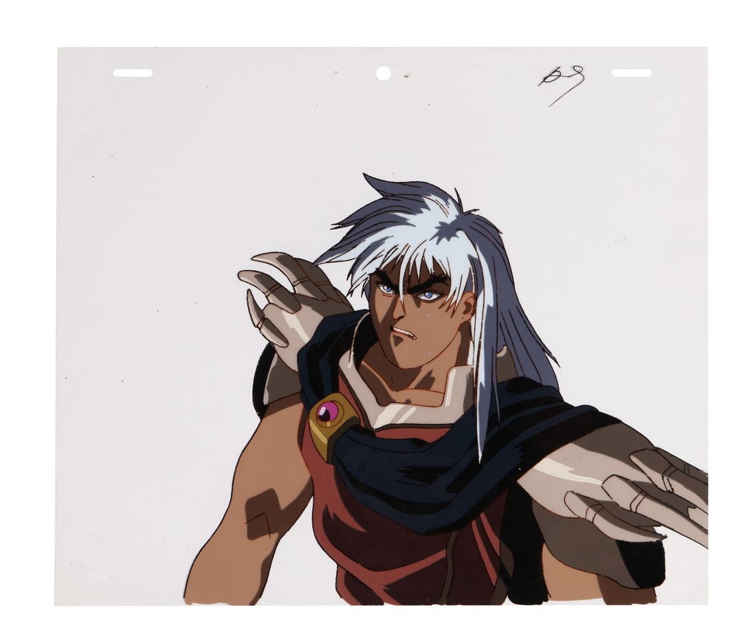 BASTARD!! (TV MINI SERIES, 1992-1993) - Dark Schneider Original Production Cel: BASTARD!! (TV MINI SERIES, 1992-1993) - Dark Schneider Original Production Cel - Dark Schneider is caught here mid-fight, hand thrown forward, sweat on his brow, locked in combat with Guts in the AIC 