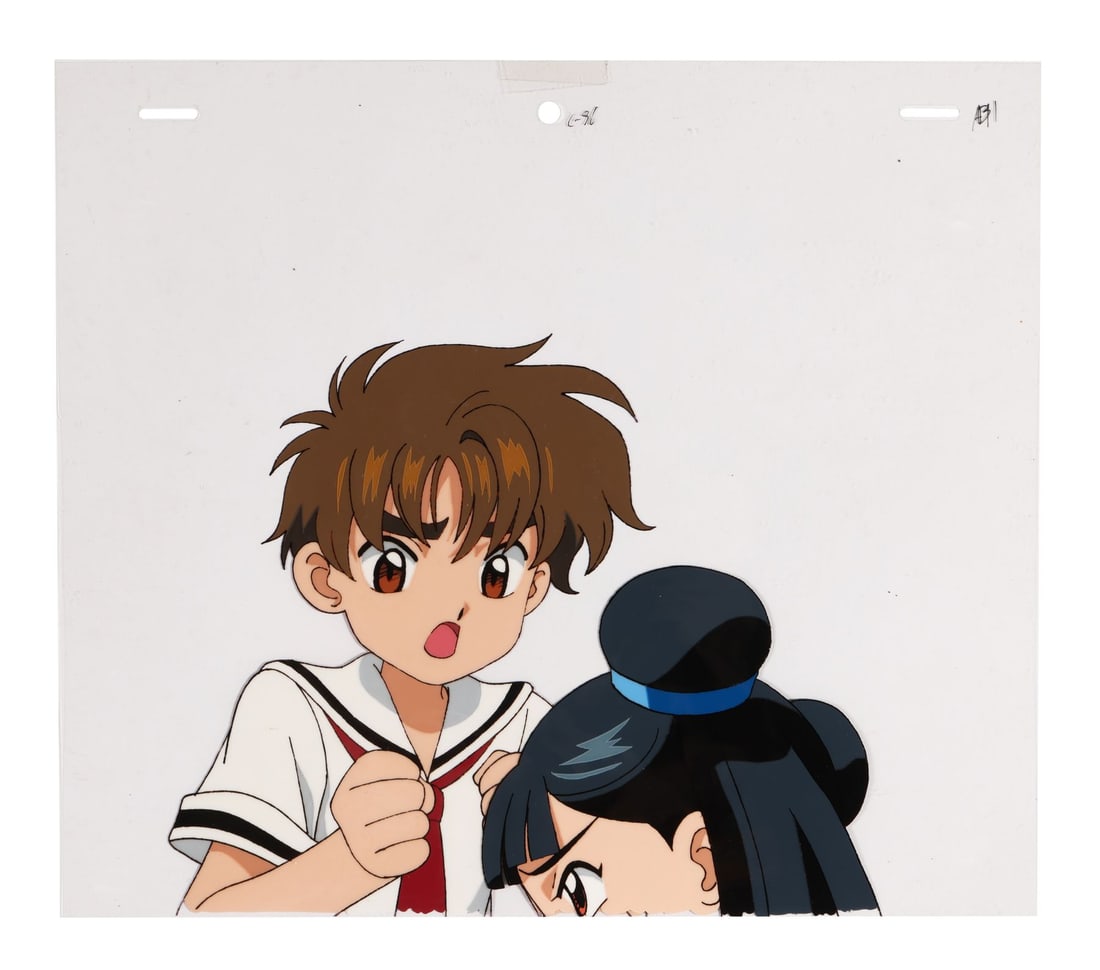 CARDCAPTOR SAKURA (TV SERIES, 1998-2000) - Syaoran Li and Meiling Original Production Cel with: CARDCAPTOR SAKURA (TV SERIES, 1998-2000) - Syaoran Li and Meiling Original Production Cel with Matching Douga Drawing from "Transfer Student vs. Sakura" - An original production cel and matching douga