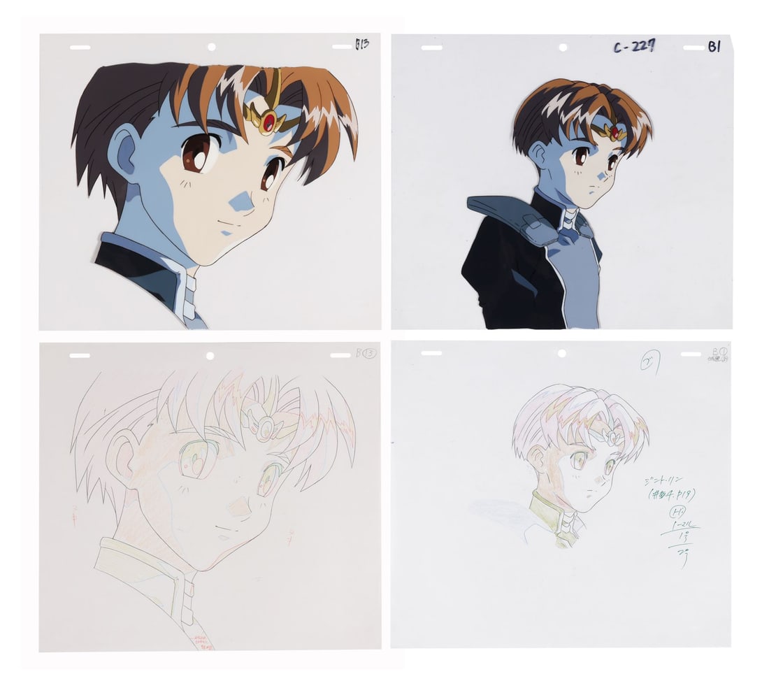 CREST OF THE STARS (TV SERIES, 1999) - Jinto Original Production Cels and Matching Douga Drawings: CREST OF THE STARS (TV SERIES, 1999) - Jinto Original Production Cels and Matching Douga Drawings - If you came to Crest of the Stars through that thirteen-episode WOWOW run in 1999, Jinto is the boy 