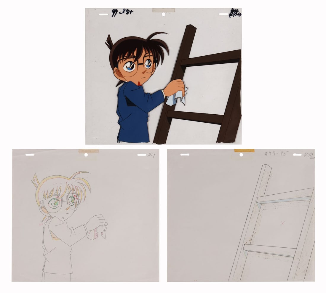 DETECTIVE CONAN (TV SERIES, 1996-PPRESENT) - Conan Edogawa Original Production Cel with Two Matching (1 of 4)