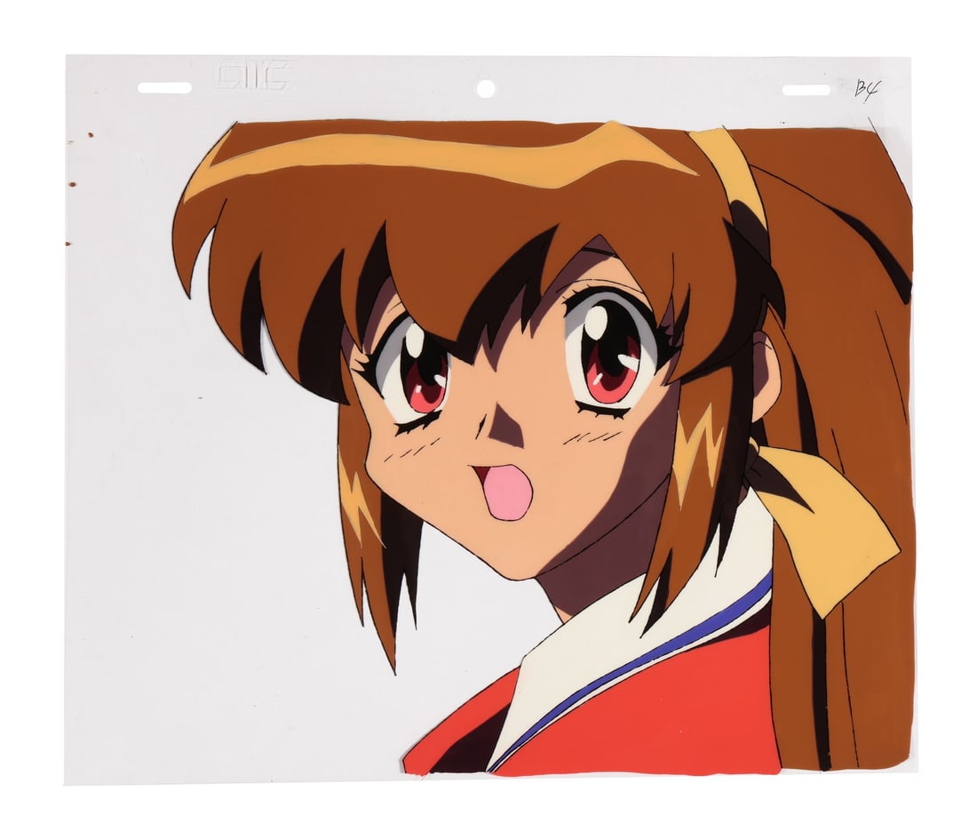 BATTLE ATHLETES (TV SERIES, 1997-1998) - Akari Original Production Cel: BATTLE ATHLETES (TV SERIES, 1997-1998) - Akari Original Production Cel - Here is Akari Kanzaki, the ditzy, clumsy, big-hearted girl at the centre of Battle Athletes, caught with her head turned in a m
