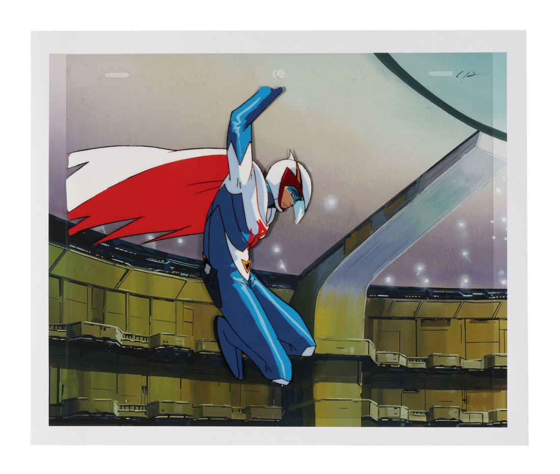GATCHAMAN OVA (1994) - Ken Washio Original Production Cel on Fine Art Giclee Background: GATCHAMAN OVA (1994) - Ken Washio Original Production Cel on Fine Art Giclee Background - Ken Washio has been the face of Science Ninja Team Gatchaman since the original series launched in 1972. The O