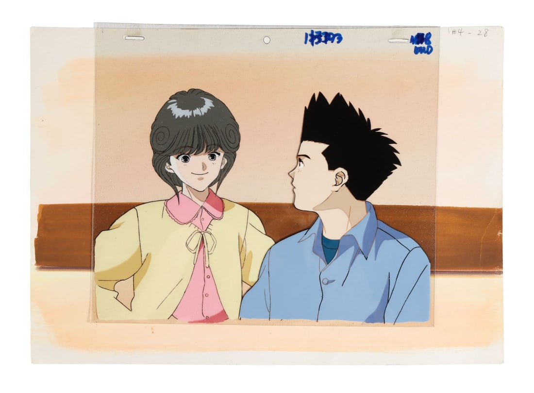 VIDEO GIRL AI (TV MINI SERIES, 1992) - Yota Moteuchi and Ai Amano Original Production Cel on: VIDEO GIRL AI (TV MINI SERIES, 1992) - Yota Moteuchi and Ai Amano Original Production Cel on Hand-Painted Production Background from "Lost Ai" - Yota and Ai, caught together at 14:36 in one of the fif