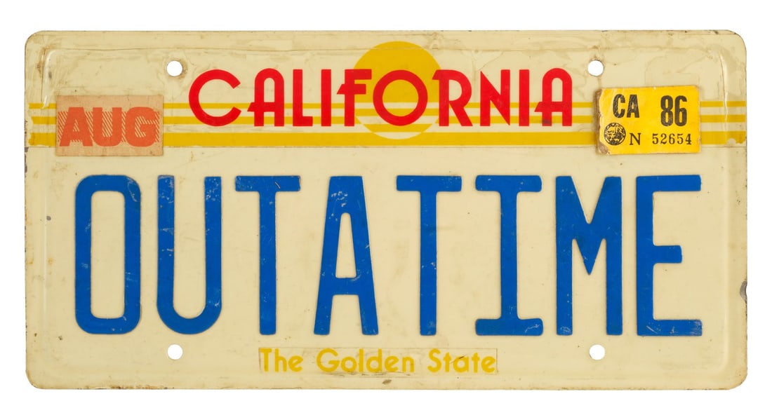 20. BACK TO THE FUTURE (1985) - "Doc" Emmett Brown's (Christopher Lloyd) DeLorean "OUTATIME" License: B