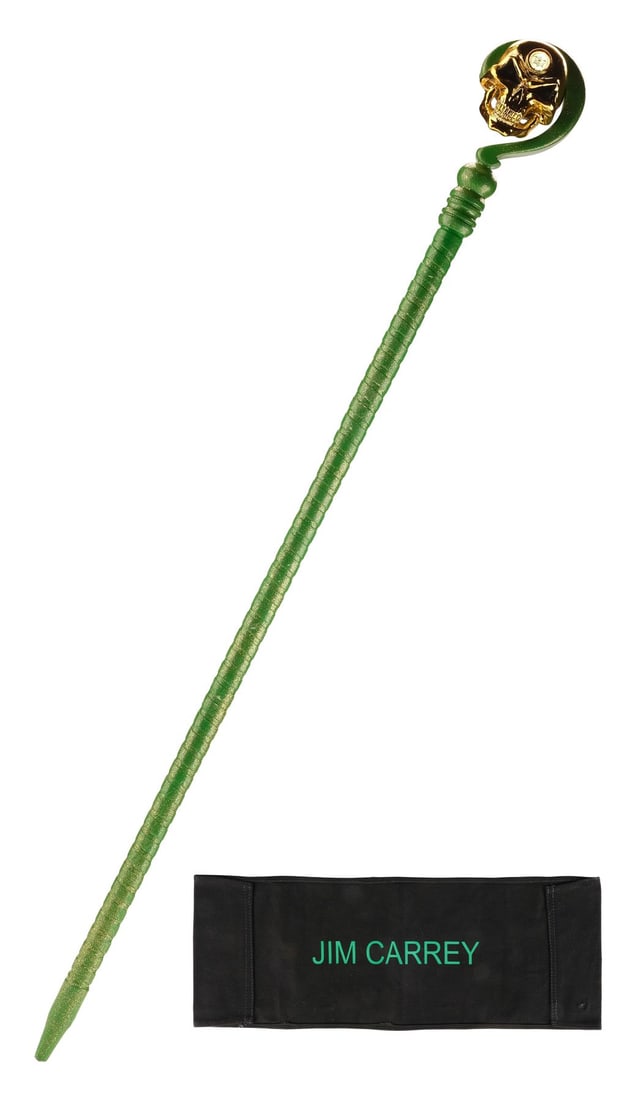 34. BATMAN FOREVER (1995) - The Riddler's (Jim Carrey) Light-Up Green Skull Cane with Jim Carrey's: B