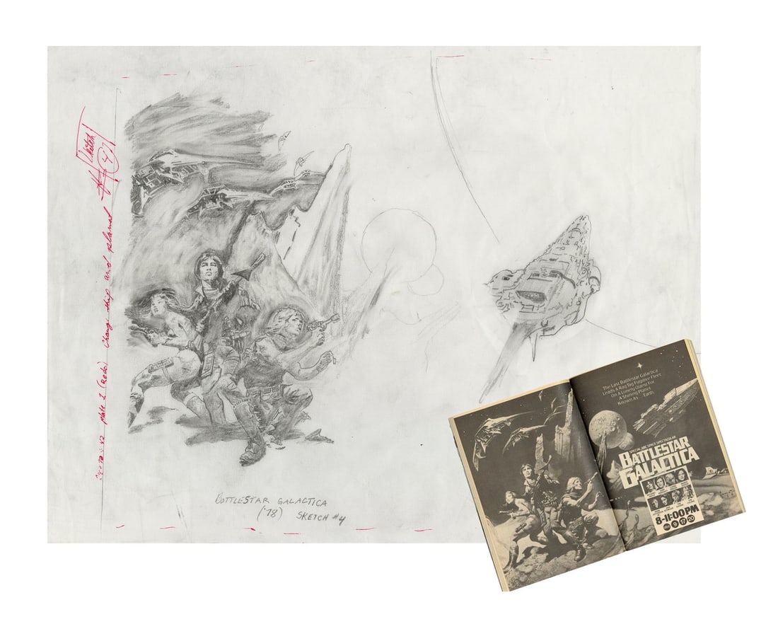 41. BATTLESTAR GALACTICA (T.V. SERIES, 1978 - 1979) - Hand-Drawn Frank Frazetta Promotional "Attack": B
