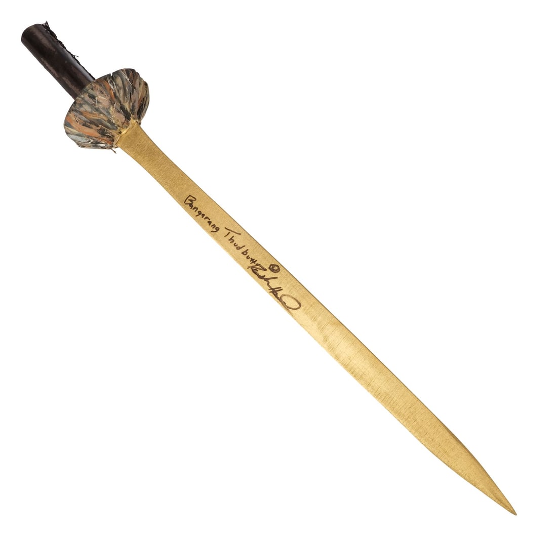 167. HOOK (1991) - Raushan Hammond-Autographed Peter Banning's (Robin Williams) Wooden Pan Sword: B