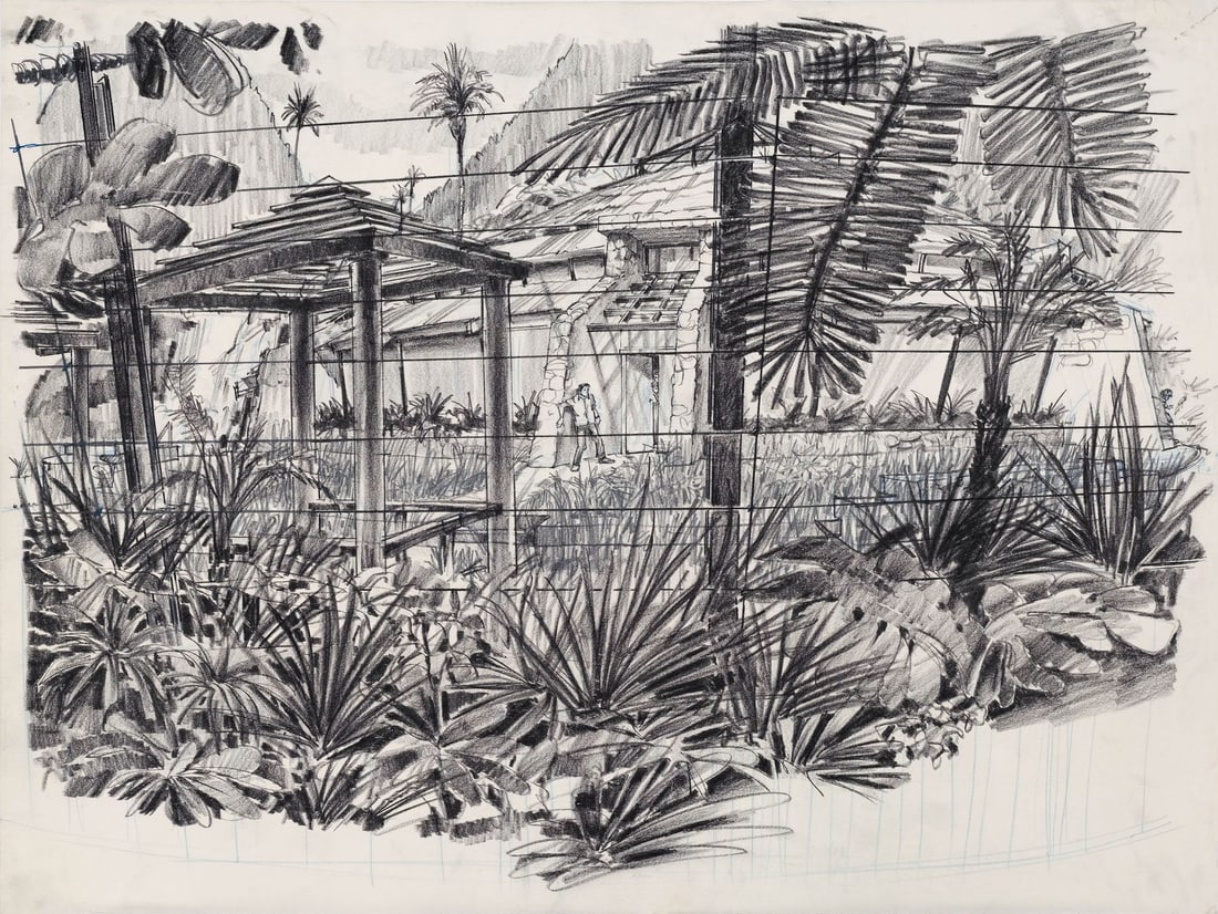191. JURASSIC PARK (1993) - Hand-Drawn Martin A. Kline Visitor Center Concept Sketch: B