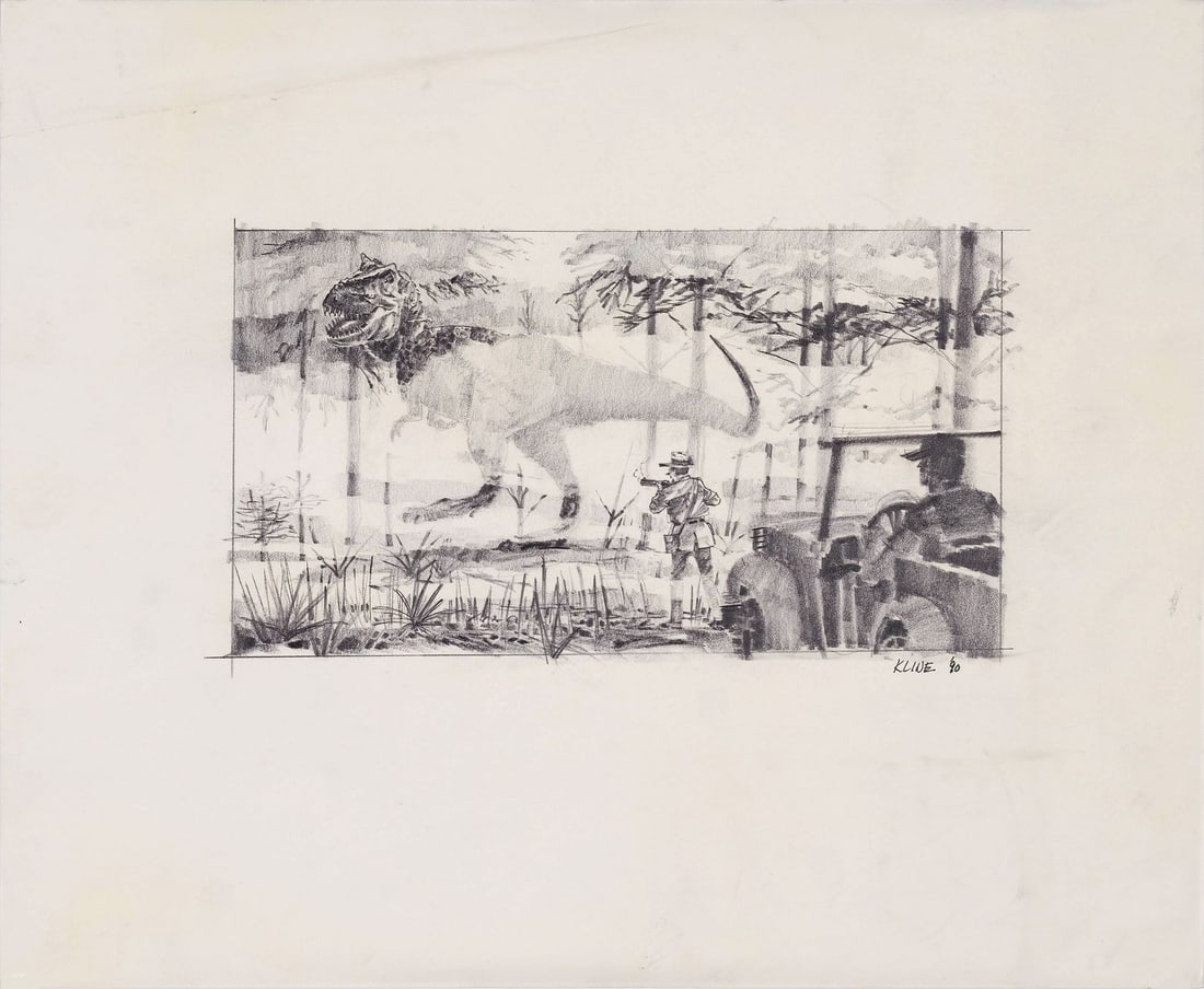 192. JURASSIC PARK (1993) - Hand-Drawn Martin A. Kline Tyrannosaurus Rex Concept Sketch: B