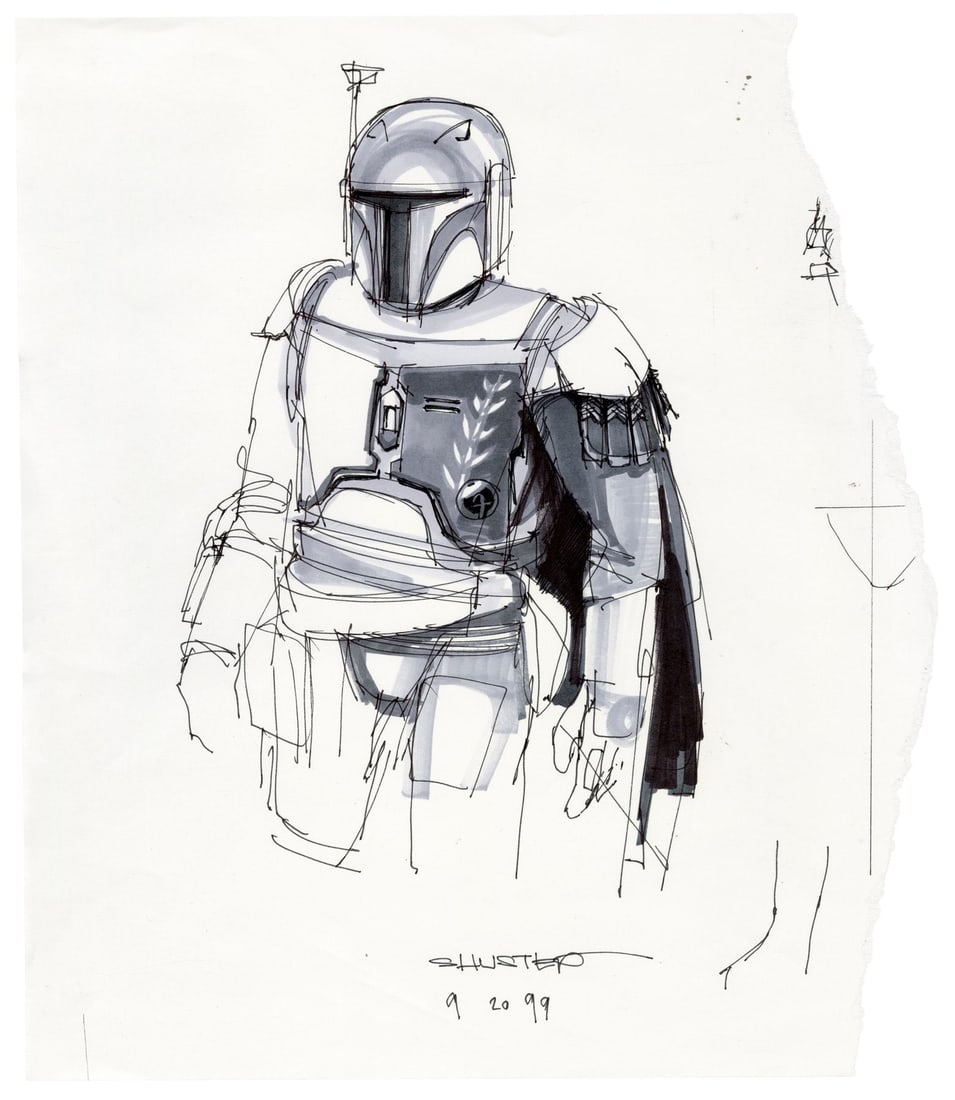 343. STAR WARS: ATTACK OF THE CLONES (2002) - Hand-Drawn Jay Shuster Jango Fett (Temuera Morrison): B