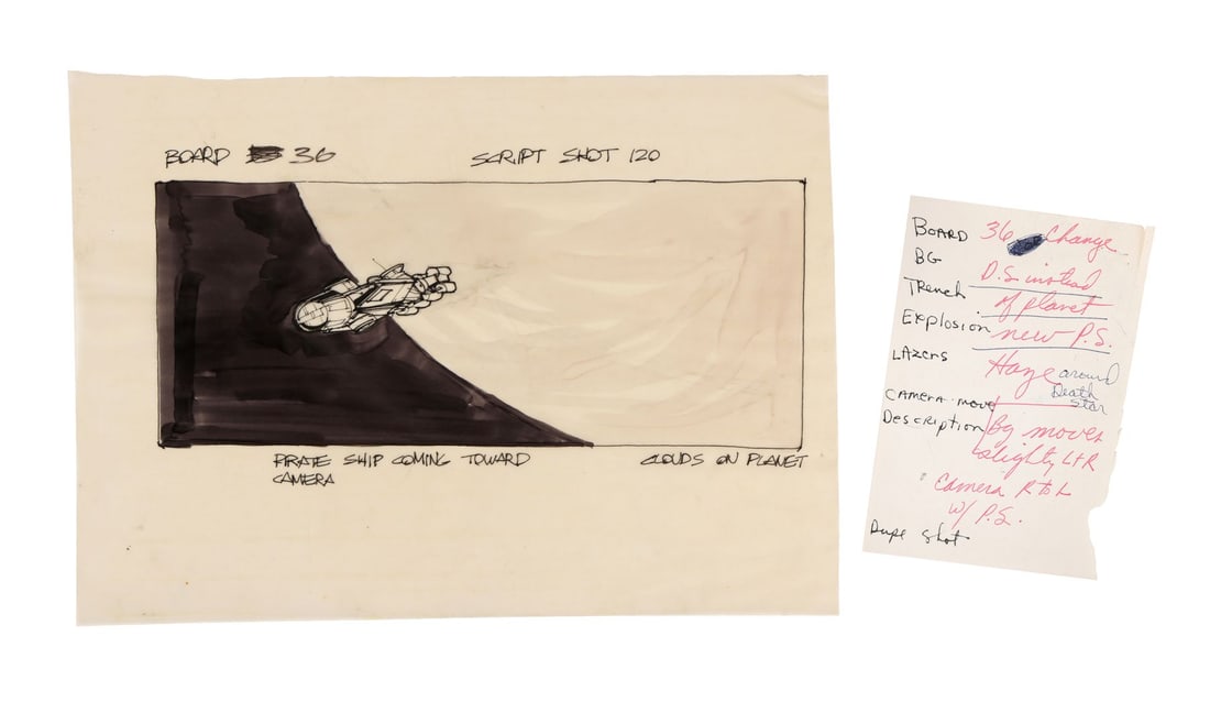 347. STAR WARS: A NEW HOPE (1977) - Hand-Drawn Joe Johnston Millennium Falcon Storyboard No. 36 with: B