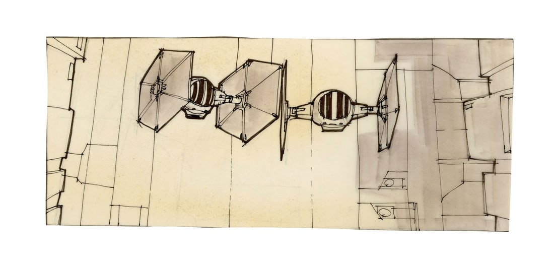 352. STAR WARS: A NEW HOPE (1977) - Hand-Drawn Joe Johnston "Vader's Wingmen" Storyboard: B