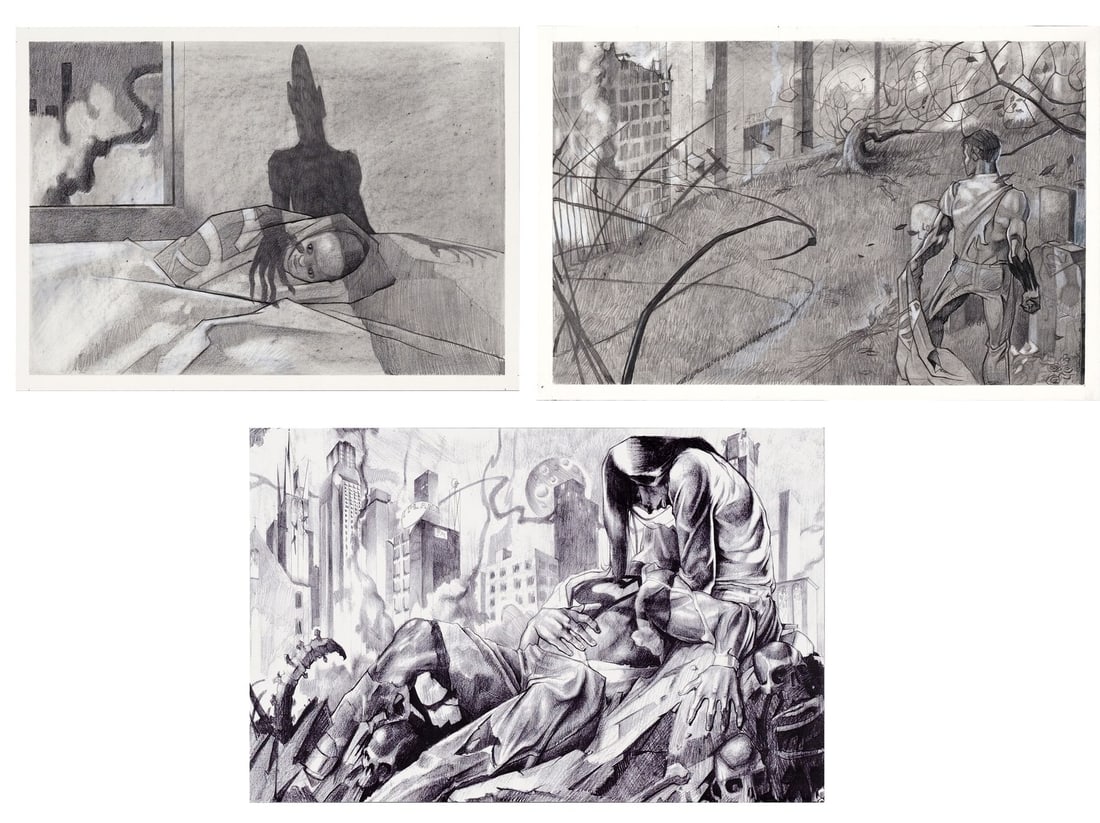 389. SUPERMAN LIVES (UNPRODUCED) - Pair of Hand-Drawn Concept Art with Print: B