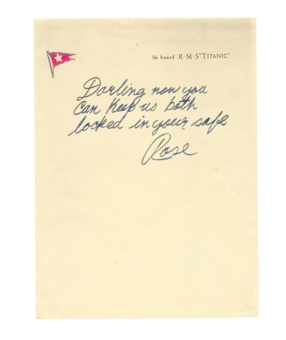 406. TITANIC (1997) - Rose DeWitt Bukater's (Kate Winslet) Printed Farewell Note: B