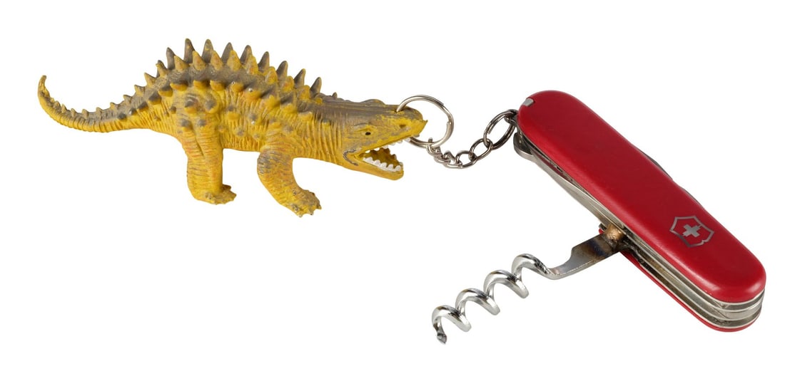 416. TRUE ROMANCE (1993) - Alabama's (Patricia Arquette) Open Swiss Army Knife and Dinosaur Keychain: B