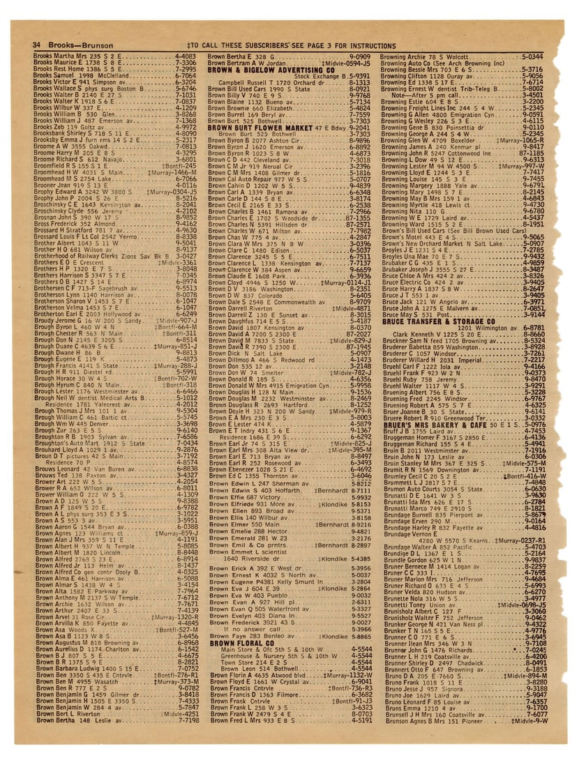 475. BACK TO THE FUTURE (1985) - Loose Phone Book Page with Dr. Emmett Brown's (Christopher Lloyd): B