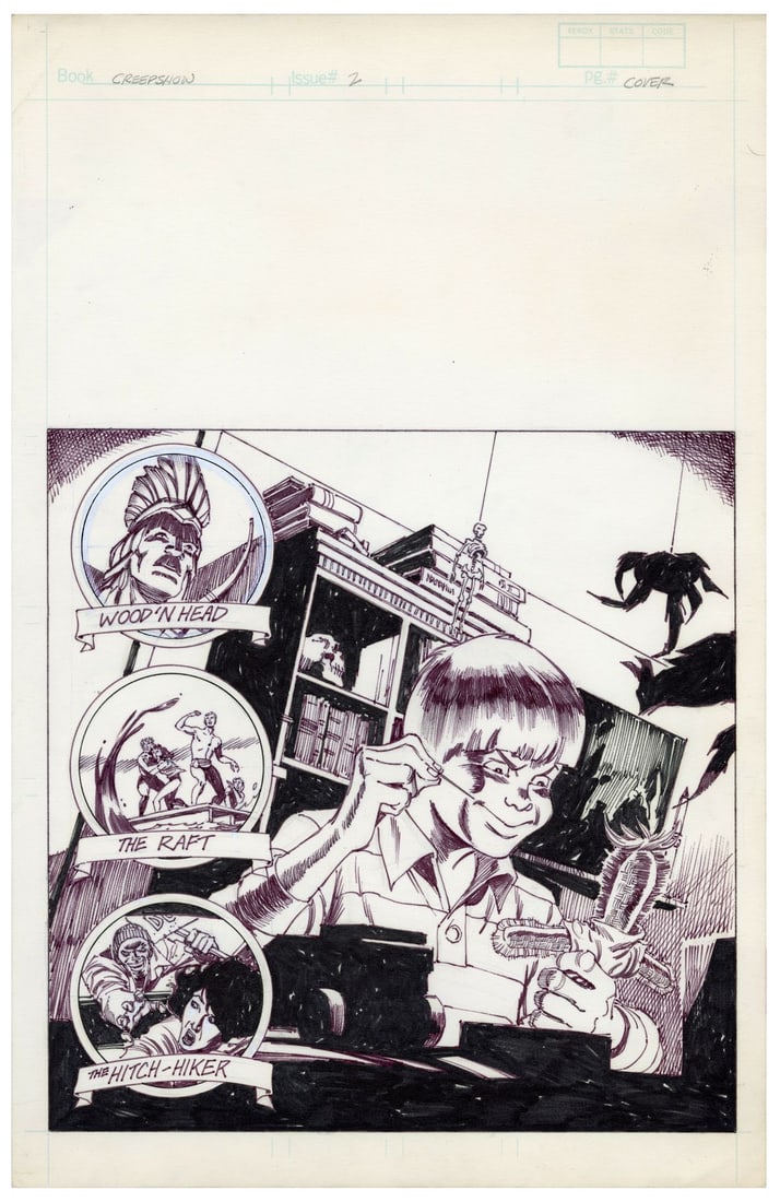 594. CREEPSHOW 2 (1987) - Hand-Drawn Ron Frenz "Prologue" Comic Book Cover Artwork: Bidding for this lot will end on Thursday, August 27th. The auction will begin at 9:30 AM (PDT) / 12:30 PM (EDT) / 5:30 PM (GMT) and lots are sold sequentially via live auctioneer; tune in to the