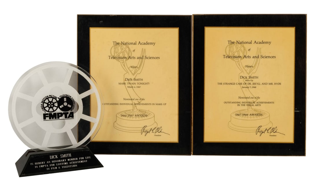 699. DICK SMITH - Dick Smith Collection: Pair of Primetime Emmy Award® Nominations and Pair of: Bidding for this lot will end on Thursday, August 27th. The auction will begin at 9:30 AM (PDT) / 12:30 PM (EDT) / 5:30 PM (GMT) and lots are sold sequentially via live auctioneer; tune in to the live