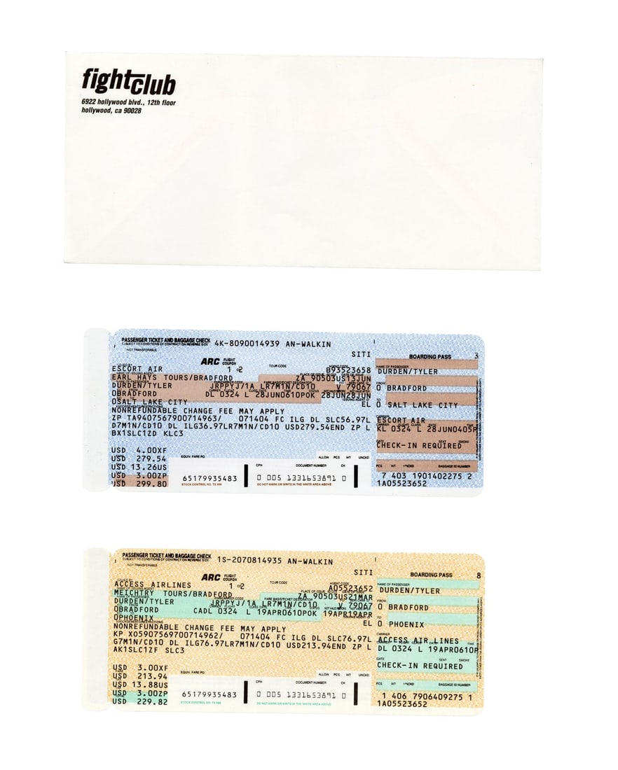 735A. FIGHT CLUB (1999) - Tyler Durden's (Brad Pitt) Pair of Boarding Passes with Production: B