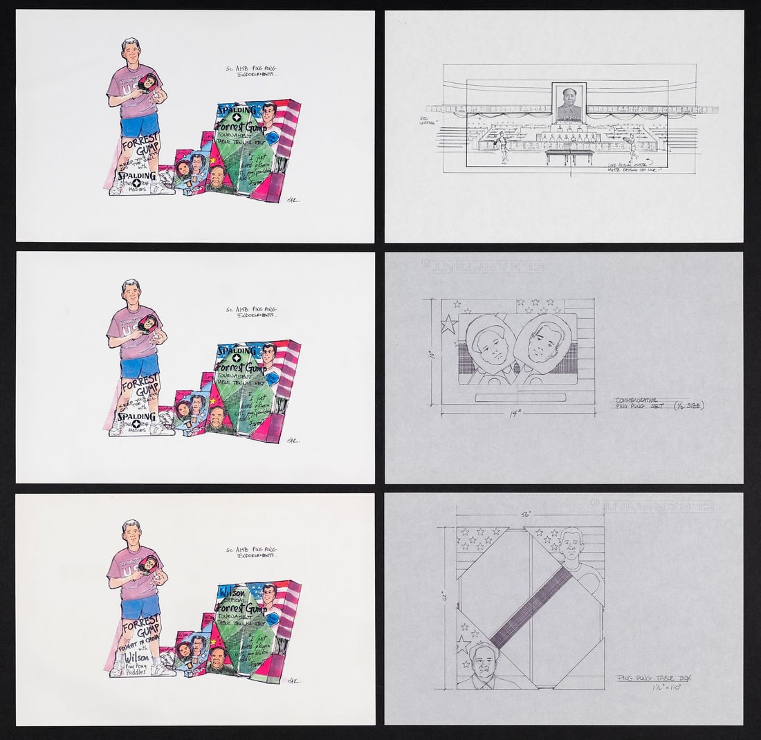 756. FORREST GUMP (1994) - Pair of Original Ping Pong Tournament Concept Designs and Set of Four: B