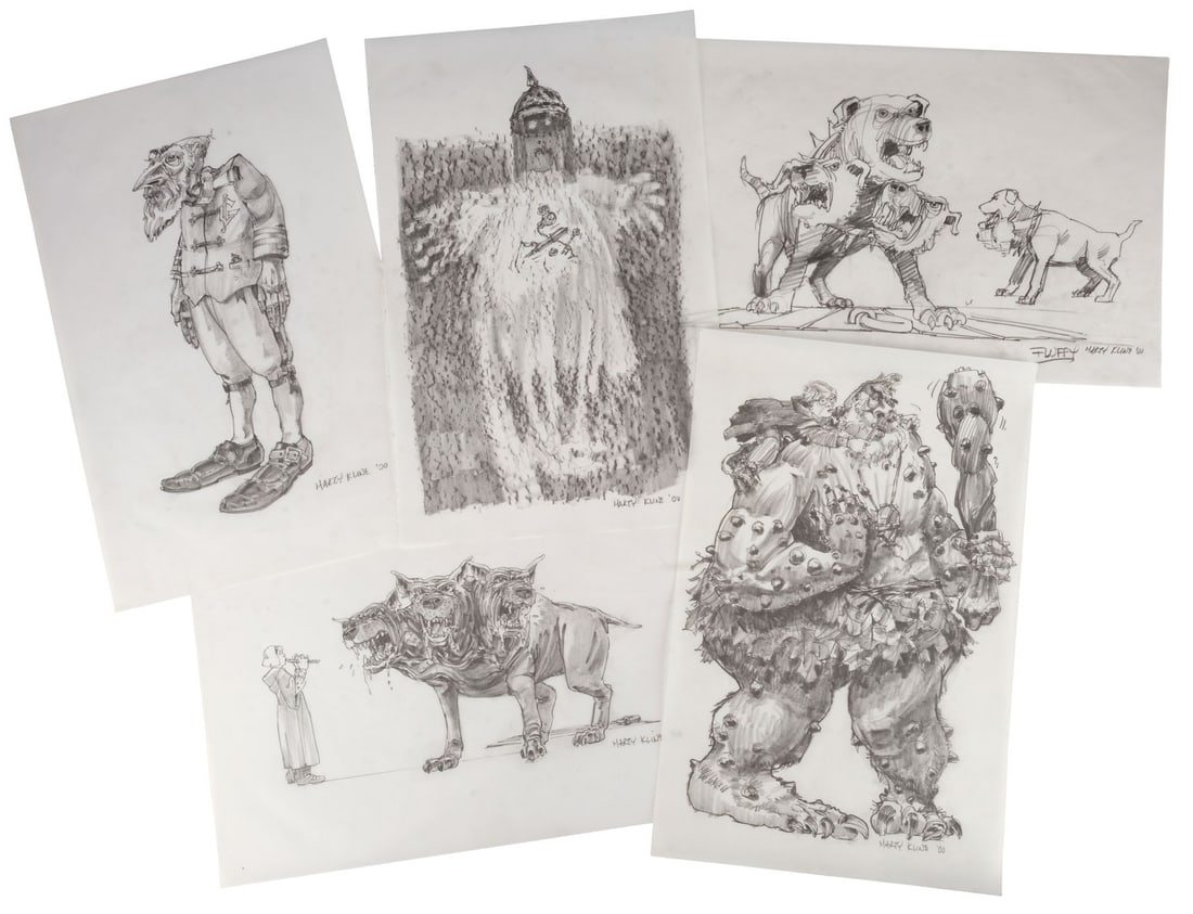 827. HARRY POTTER AND THE SORCERER'S STONE (2001) - Set of Five Hand-Drawn Martin A. Kline Key: B
