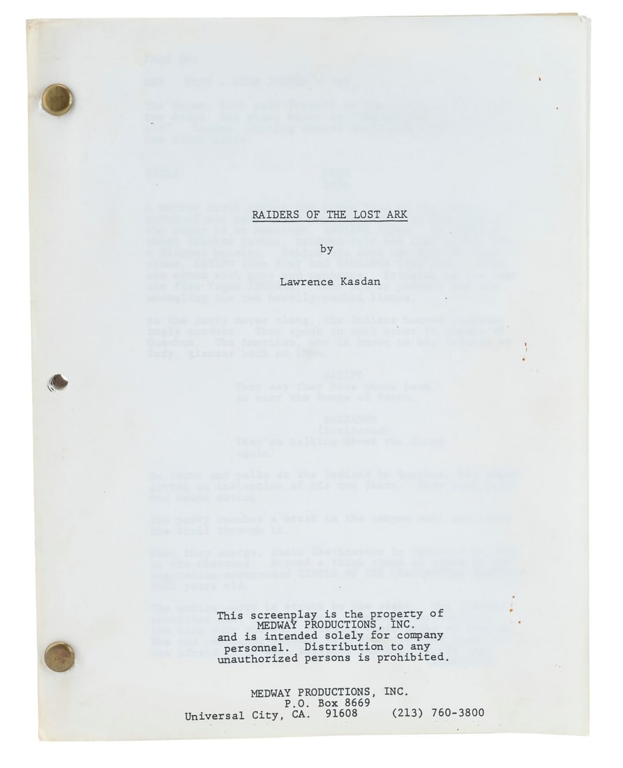 873. INDIANA JONES AND THE RAIDERS OF THE LOST ARK (1981) - Howard Kazanjian Collection: Bound Early: B