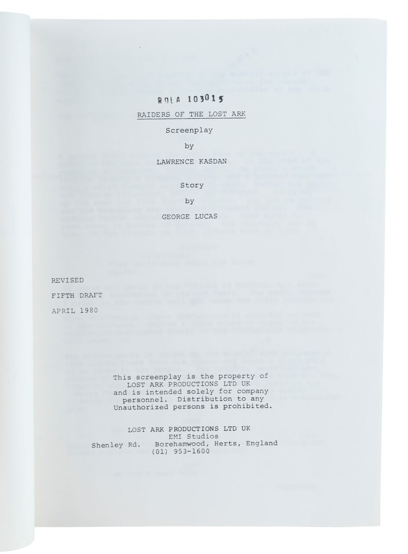 874. INDIANA JONES AND THE RAIDERS OF THE LOST ARK (1981) - Howard Kazanjian Collection: Bound: B