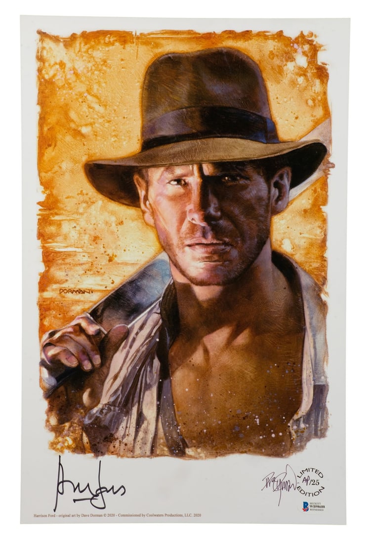 881. INDIANA JONES - ALL ITEMS - Harrison Ford and Dave Dorman-Autographed Harrison Ford-as-Indiana: B