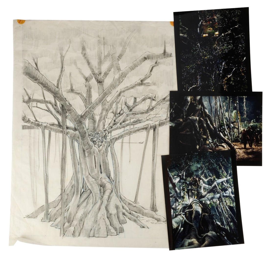 918. JURASSIC PARK (1993) - Hand-Drawn Tree Concept Design Artwork with Photos: B