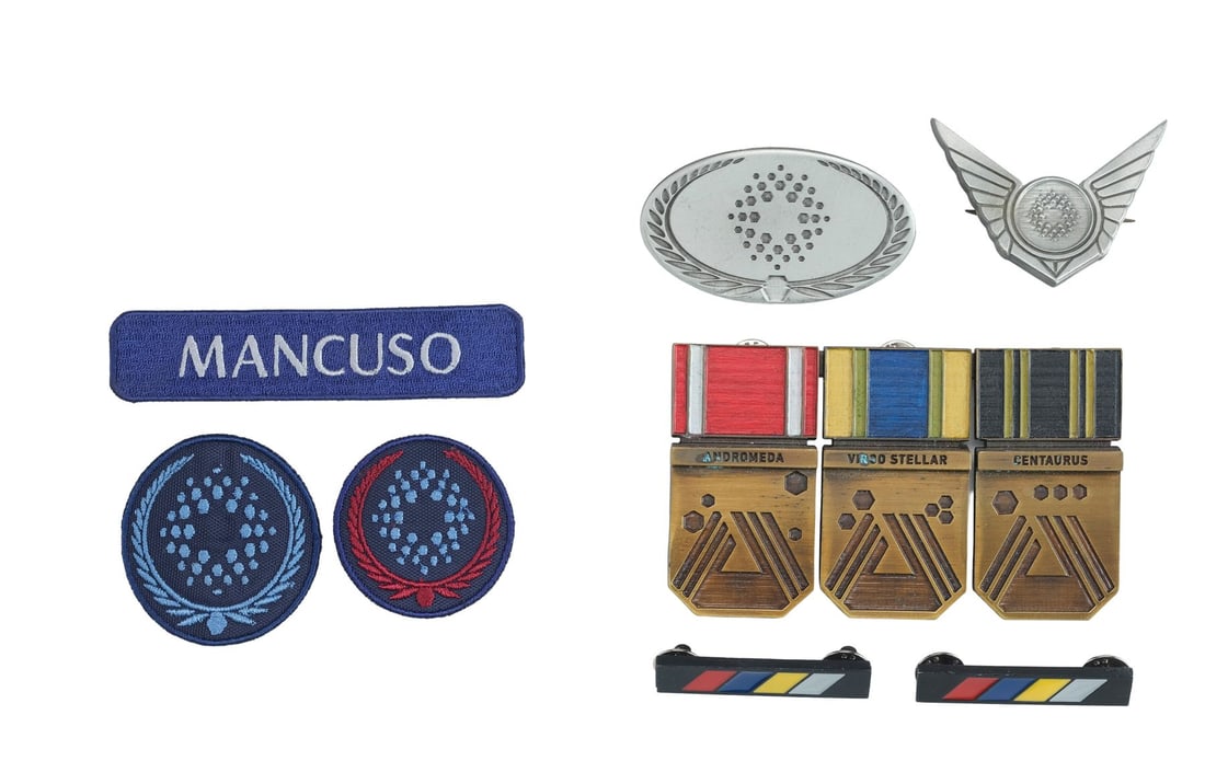 1029. PASSENGERS (2016) - Gus Mancuso (Laurence Fishburne) Insignia, Uniform Pins, and Crew Buttons: B
