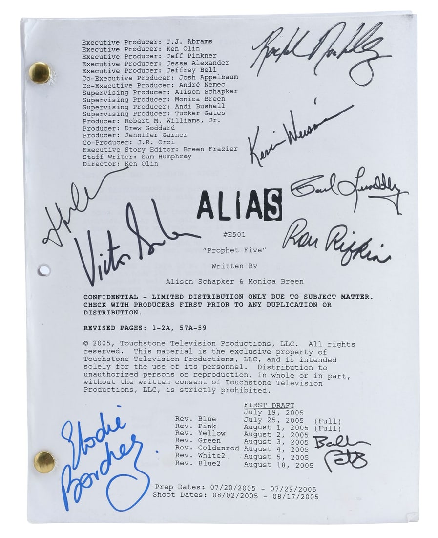 2004. ALIAS (T.V. SERIES, 2001 - 2006) - Cast-Autographed "Prophet Five" Episode Production Script: B
