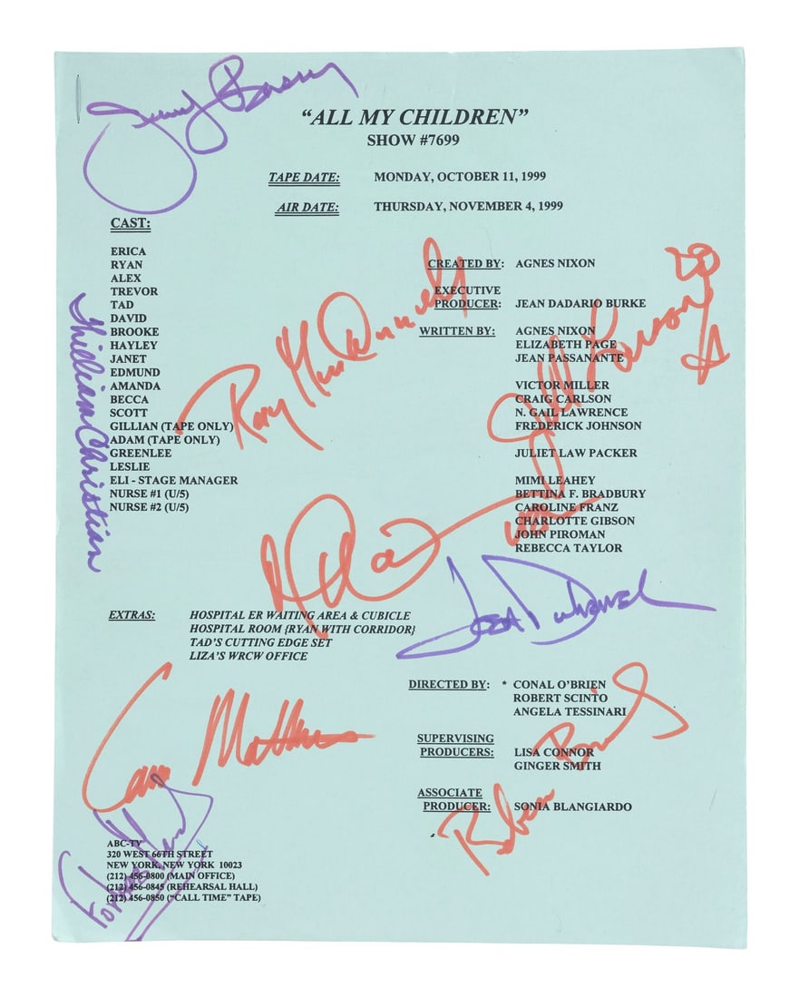 2009. ALL MY CHILDREN (T.V. SERIES, 1970 - 2011) - Planet Hollywood Collection: Cast-Autographed: B