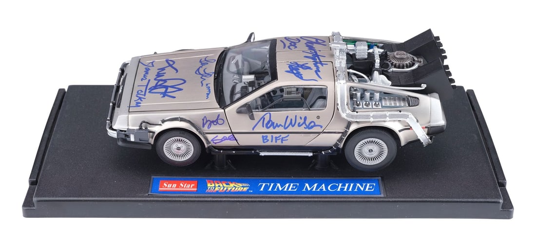 2018. BACK TO THE FUTURE (1985) - Key Cast and Bob Gale-Autographed 1:18-Scale DeLorean Model: B