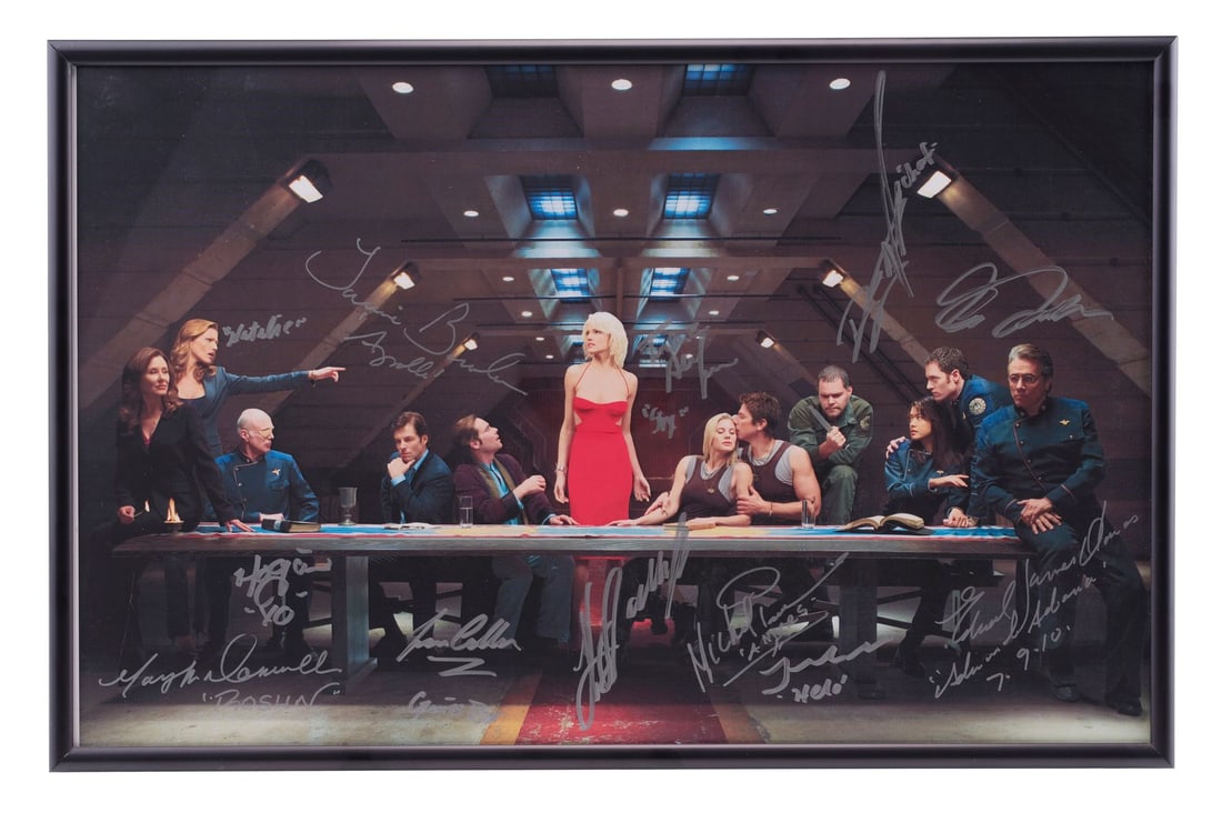 2036. BATTLESTAR GALACTICA (T.V. SERIES, 2004 - 2009) - Framed Key Cast-Autographed "Last Supper": B