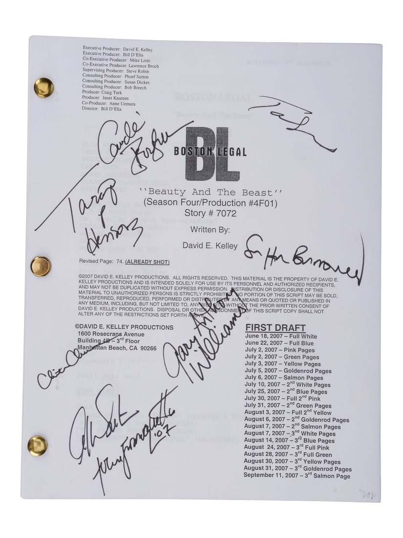 2043. BOSTON LEGAL (T.V. SERIES, 2004-2008) - Cast-Autographed "Beauty And The Beast" First Draft: B