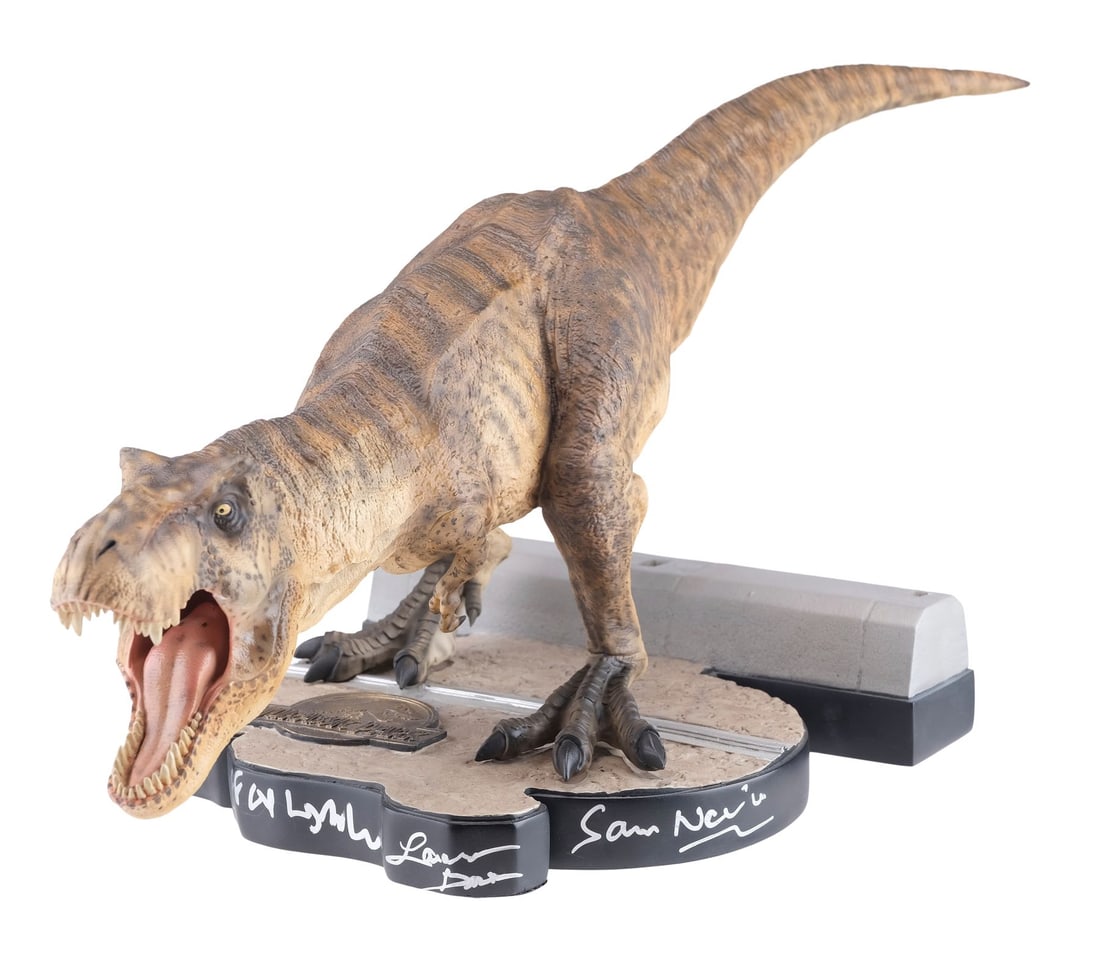 2098. JURASSIC PARK (1993) - Key Cast-Autographed Chronicle Collectibles T-Rex Statue Display: B