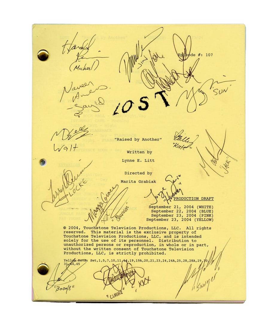 2107. LOST (T.V. SERIES, 2004 - 2010) - Cast-Autographed "Raised by Another" Production Script: B