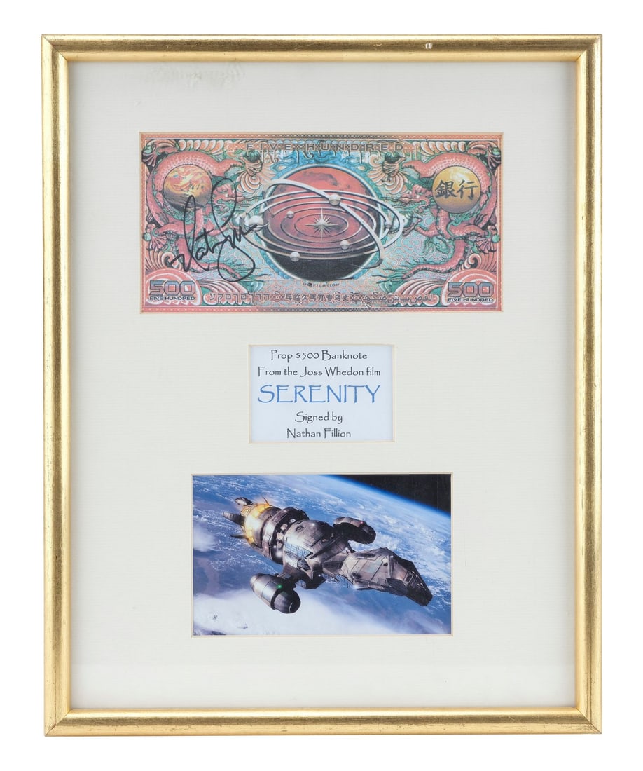 2151. SERENITY (2005) - Framed Nathan Fillion-Autographed Alliance 500 Banknote: B