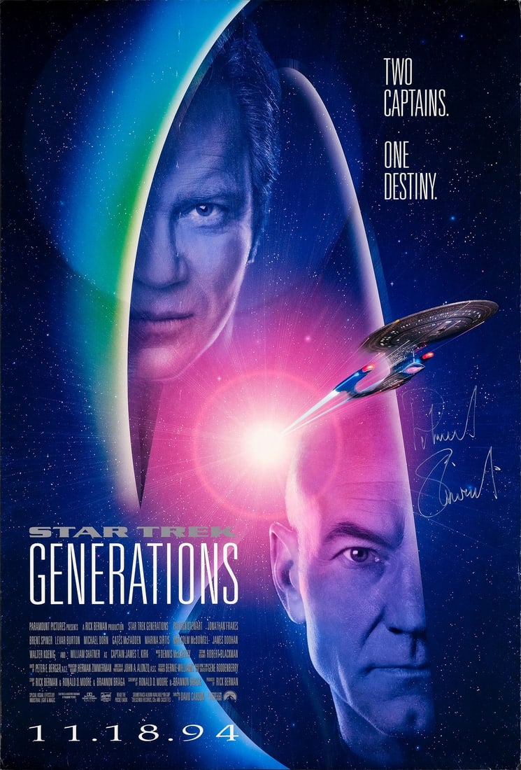 2161. STAR TREK: GENERATIONS (1994) - Patrick Stewart-Autographed Double-Sided One-Sheet: B