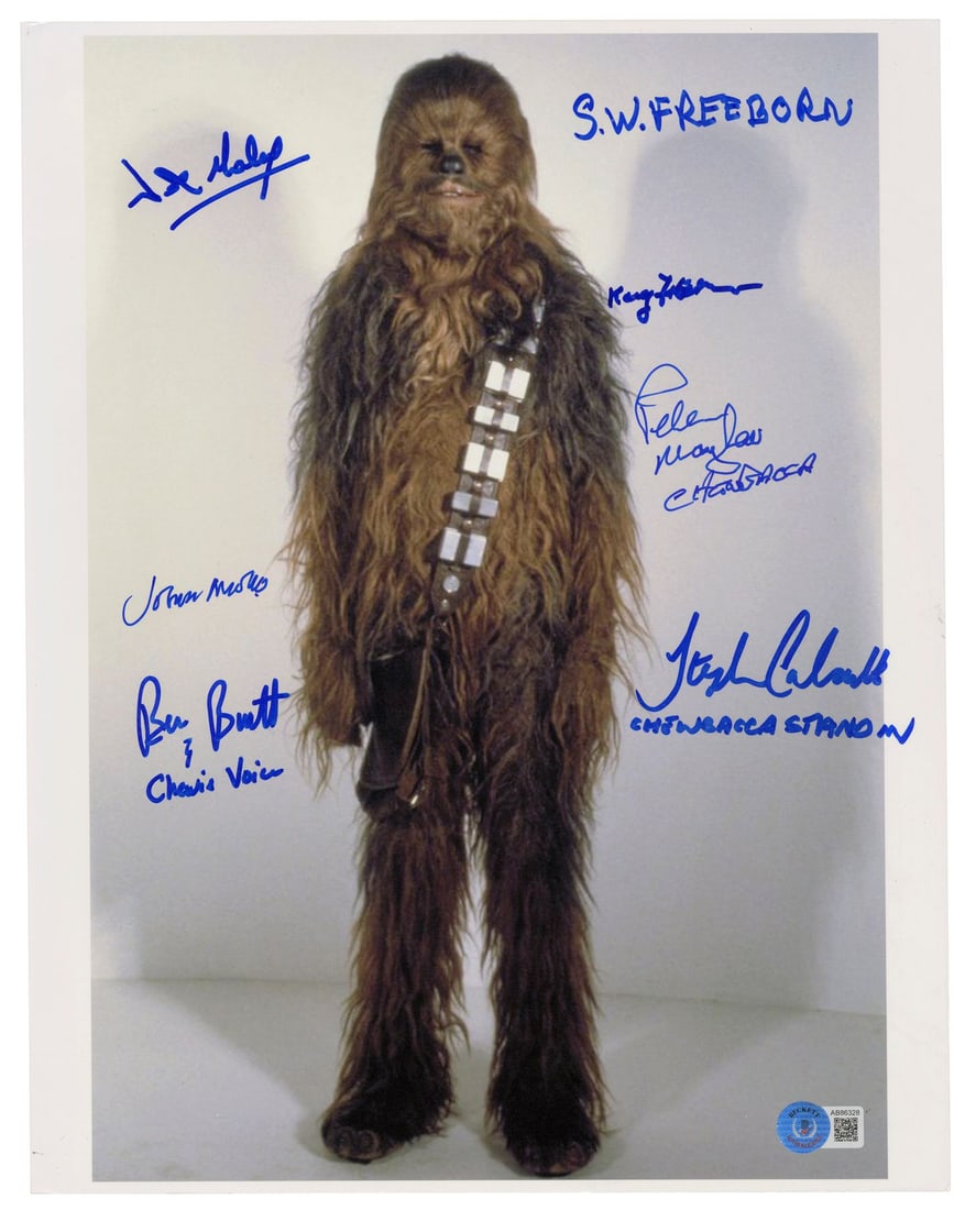 2207. STAR WARS - ALL ITEMS - Chewbacca Actors and Creator-Autographed Still: B