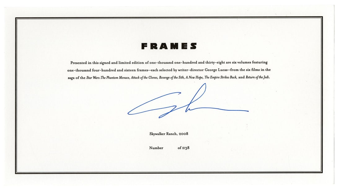 2211. STAR WARS - ALL ITEMS - George Lucas-Autographed Unnumbered "Frames" Card: B