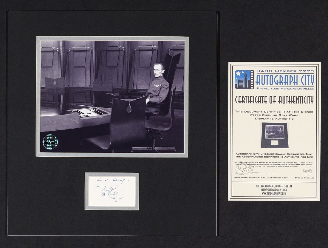 2214. STAR WARS: A NEW HOPE (1977) - Matted Peter Cushing-Autographed Grand Moff Tarkin Production (1 of 1)
