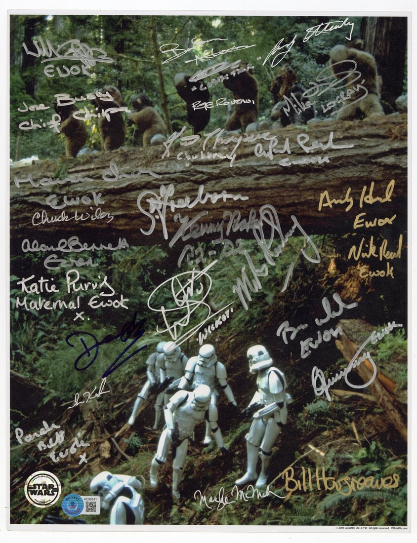 2222. STAR WARS: RETURN OF THE JEDI (1983) - Ewok Cast and Production Team-Autographed Still: B
