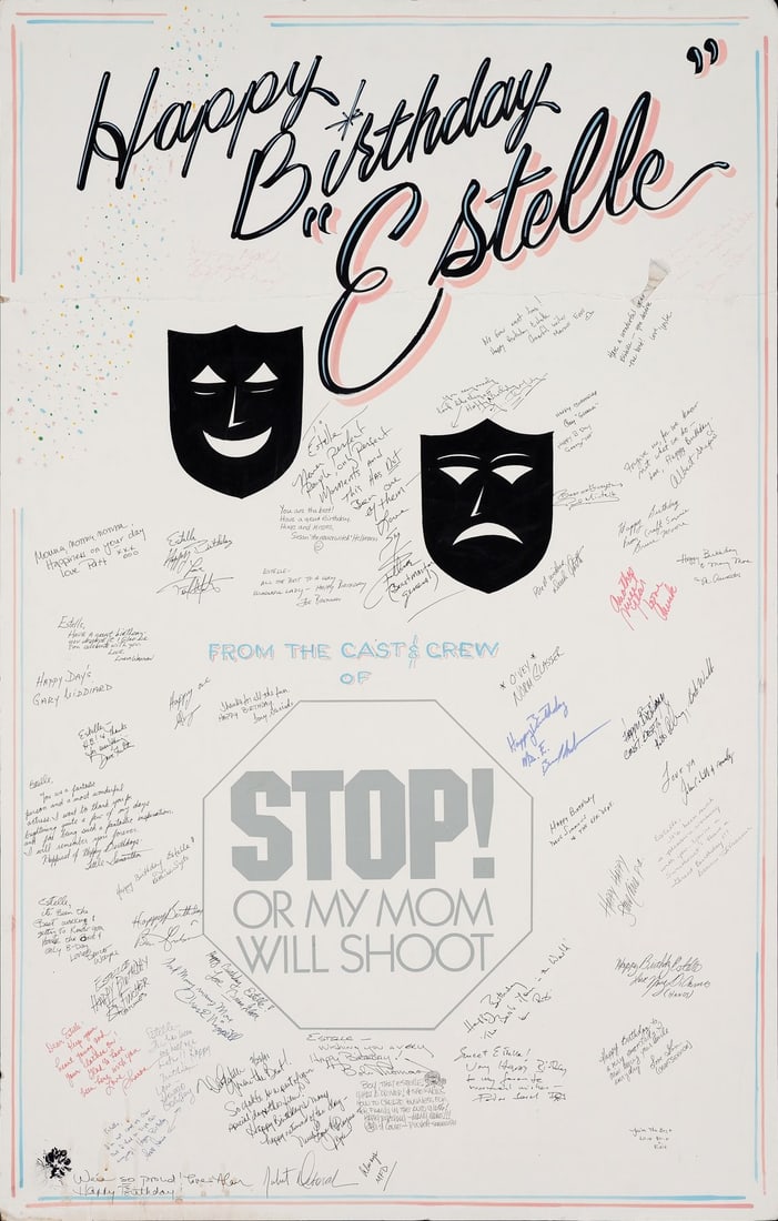 2248. STOP OR MY MOM WILL SHOOT (1992) - Cast and Crew-Autographed "Happy Birthday Estelle" Poster: B