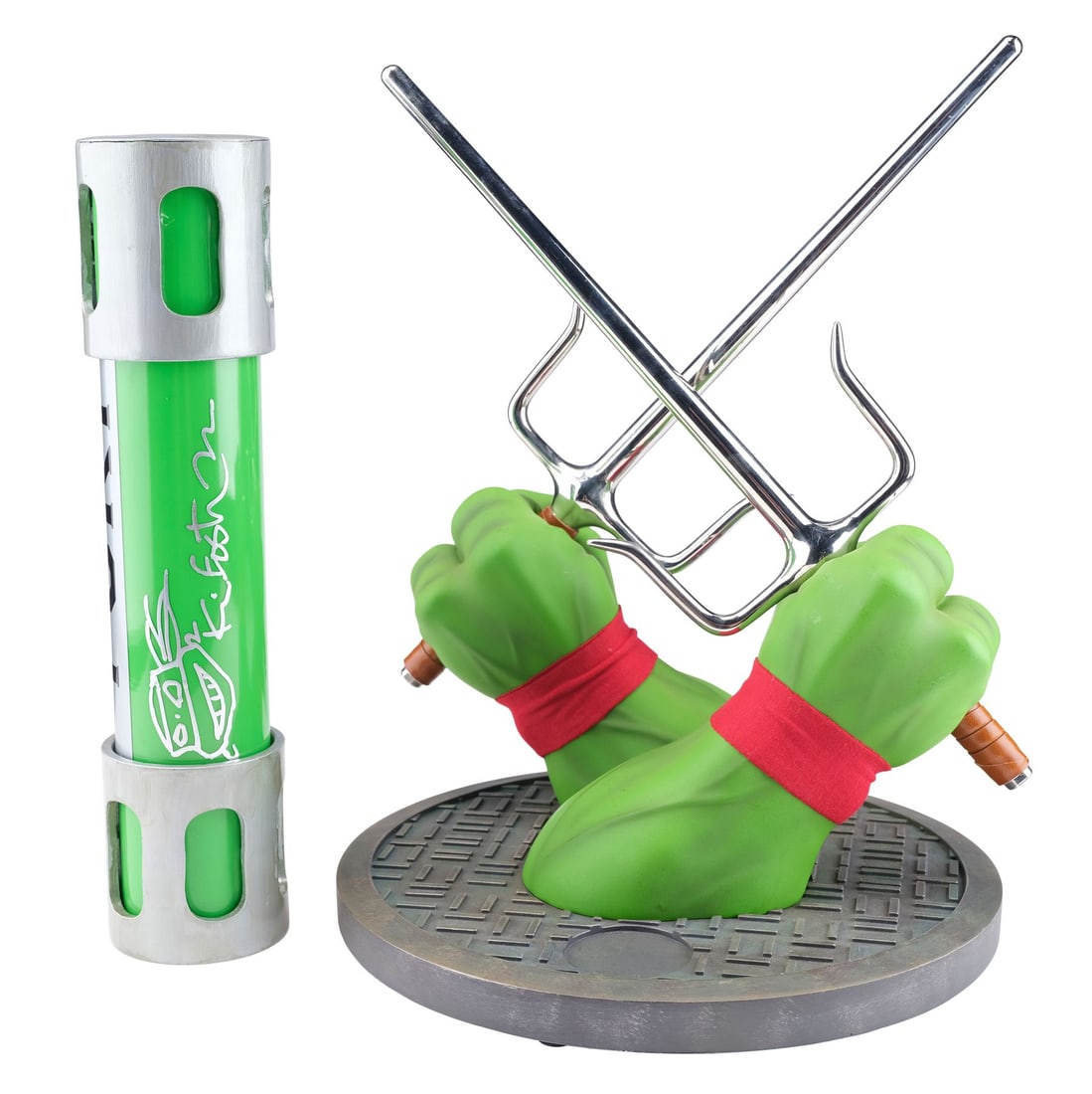 2256. TEENAGE MUTANT NINJA TURTLES (GENERAL) - Kevin Eastman-Autographed Ooze Canister and Raphael: B