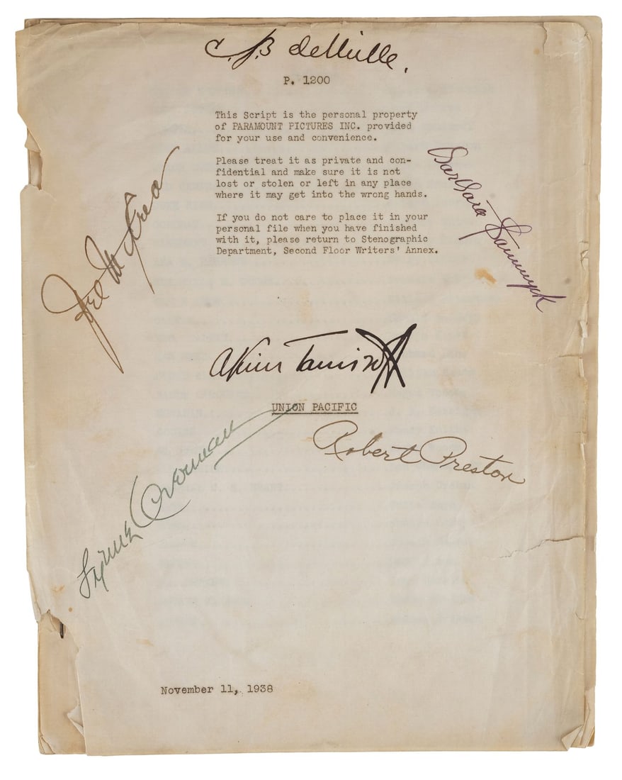 2267. UNION PACIFIC (1939) - Bound Cast-Autographed Script (1 of 7)